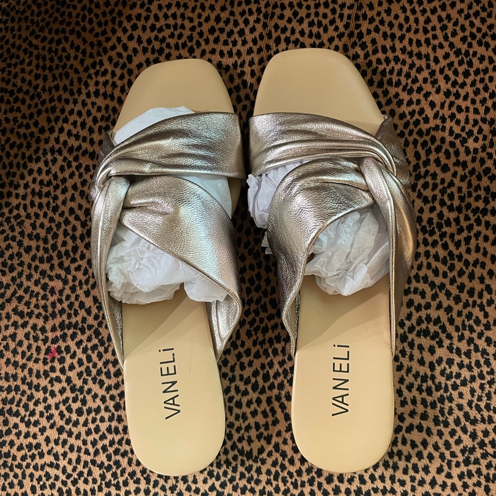 Vaneli Gold Metallic Sandals with Twisted Design - Picture 3 of 6